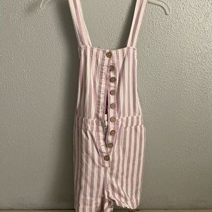 Purple and White Striped Overall Shorts